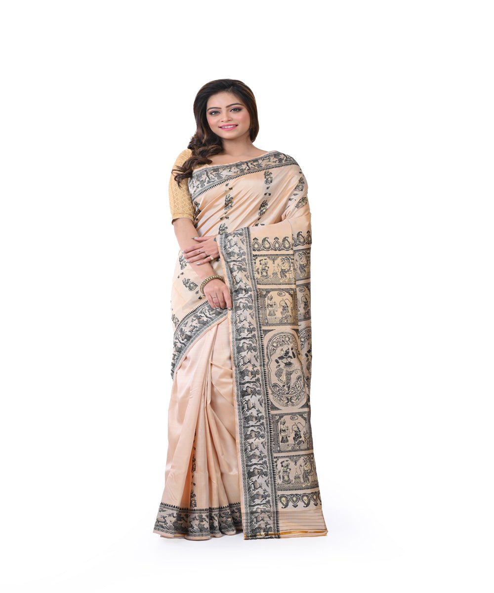 Beige handwoven baluchari silk saree