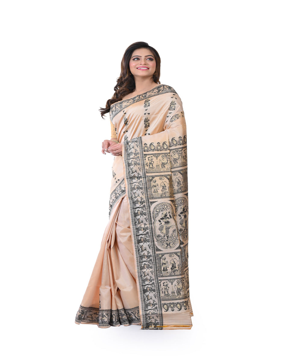Beige handwoven baluchari silk saree
