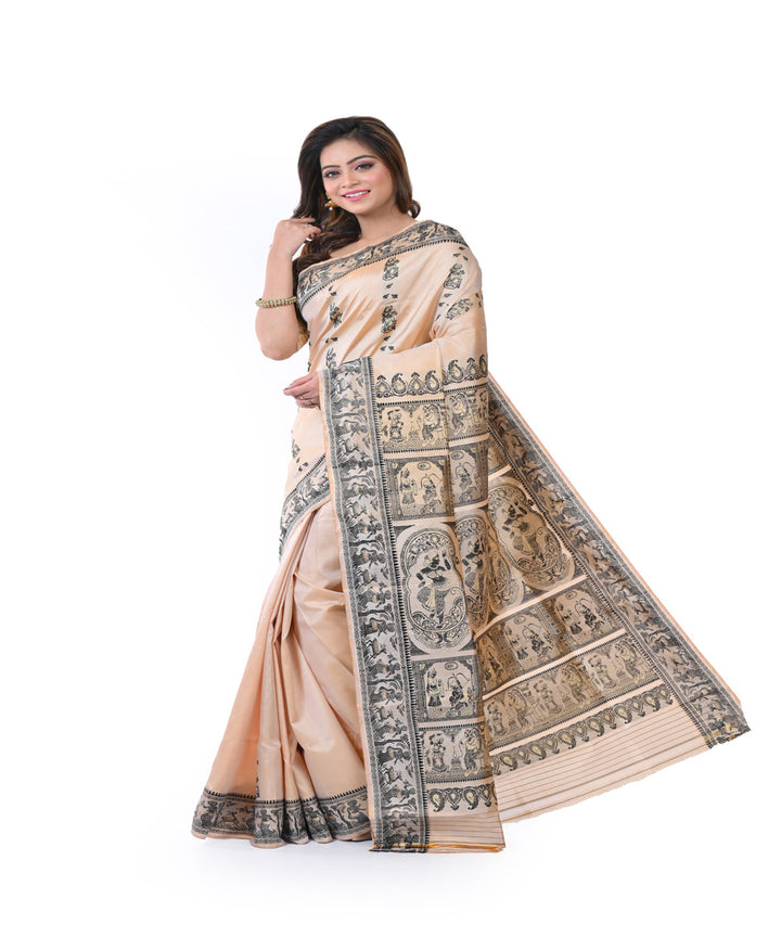 Beige handwoven baluchari silk saree