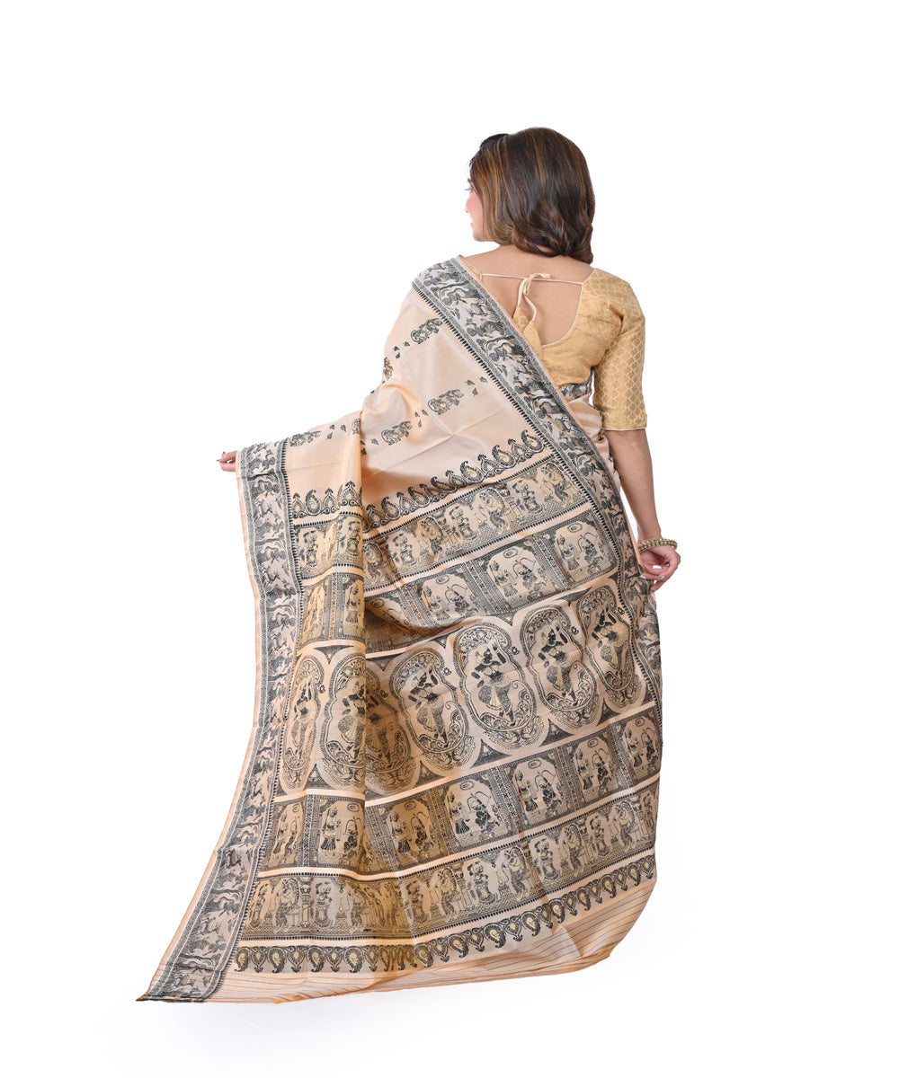 Beige handwoven baluchari silk saree