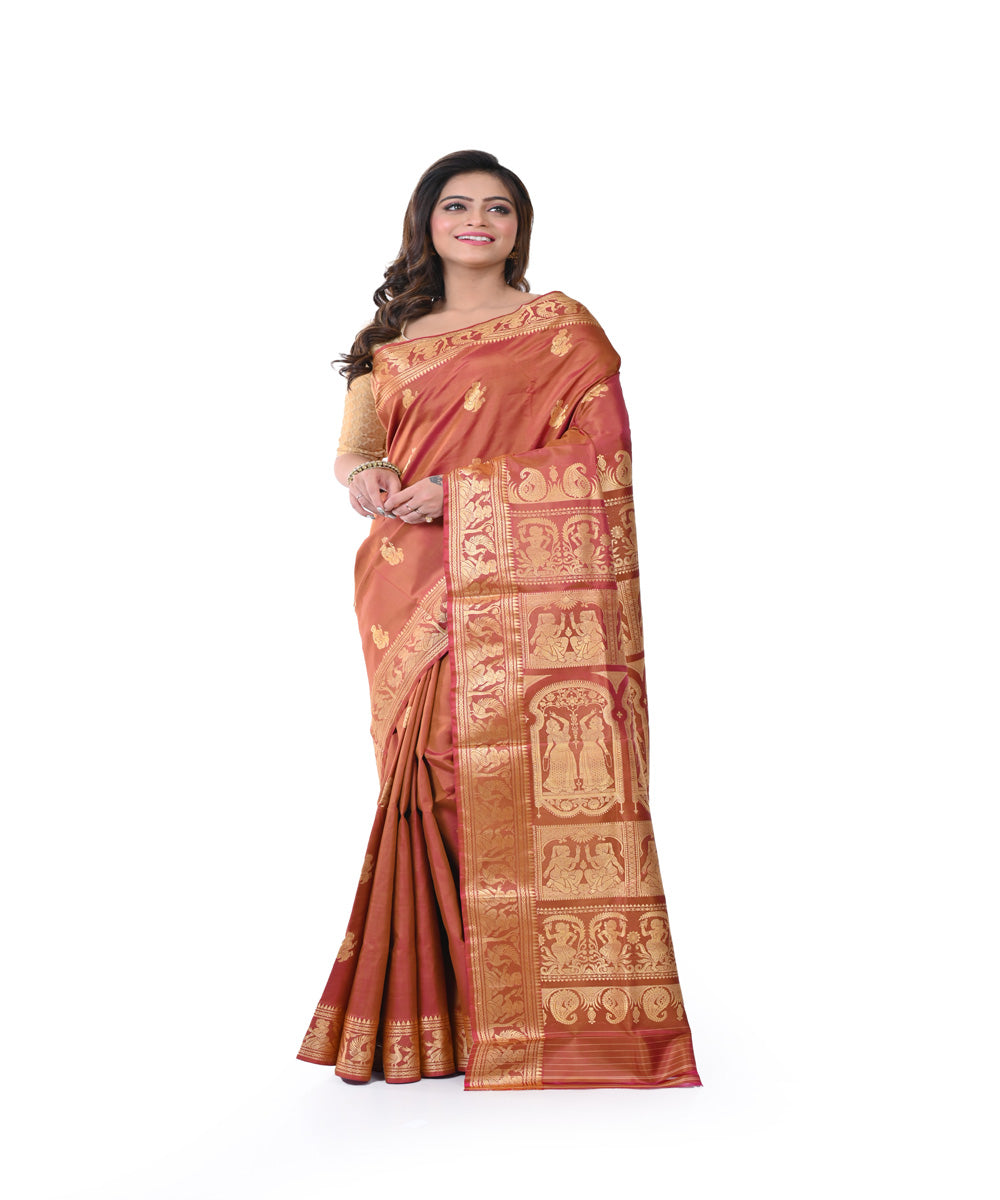 Brown handwoven baluchari silk saree