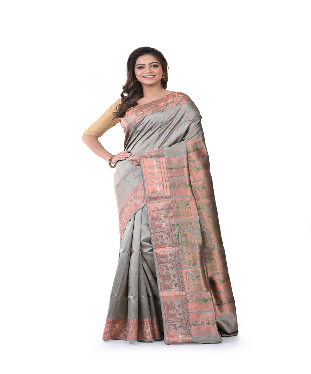 Grey handwoven baluchari silk saree