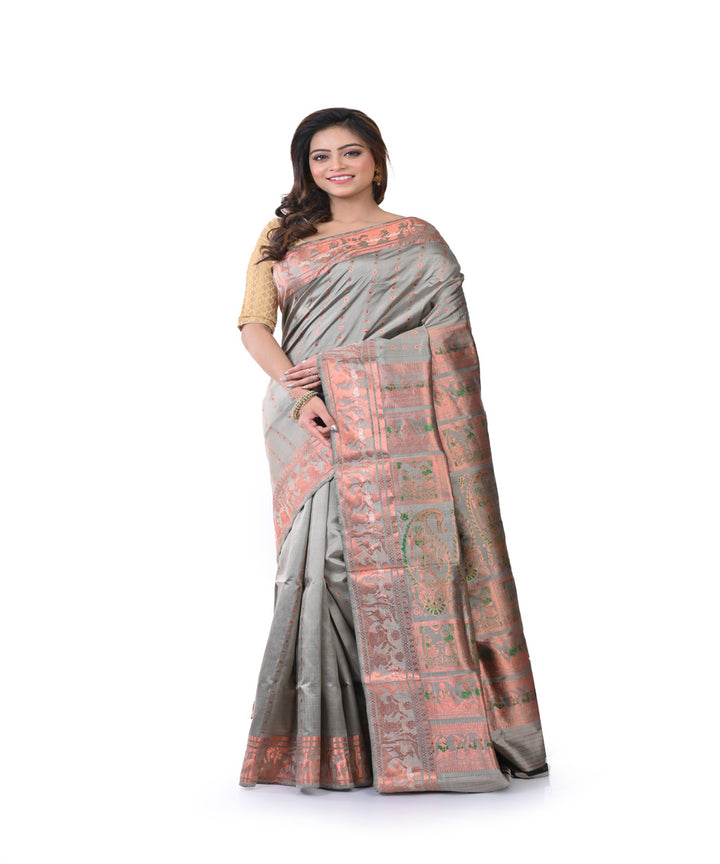 Grey handwoven baluchari silk saree