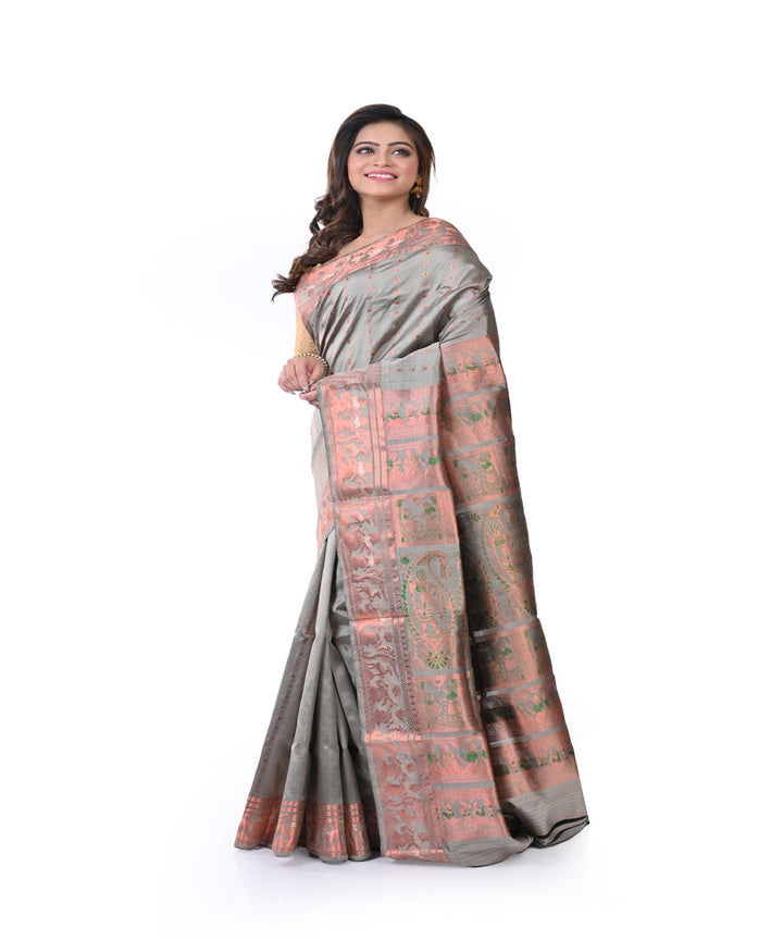 Grey handwoven baluchari silk saree