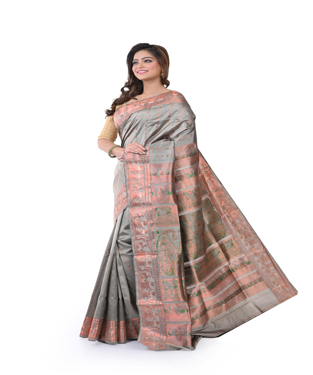 Grey handwoven baluchari silk saree