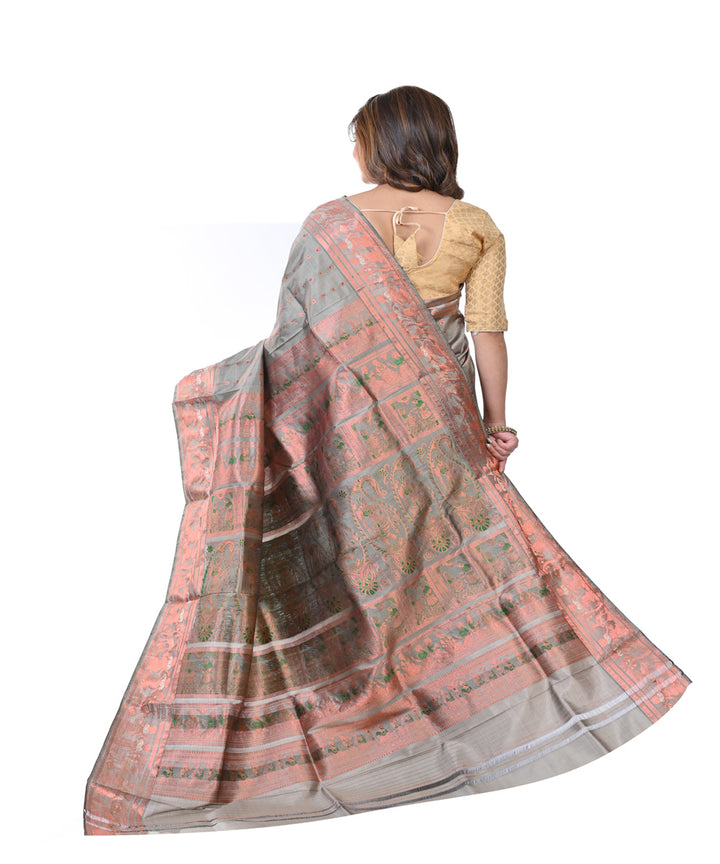 Grey handwoven baluchari silk saree