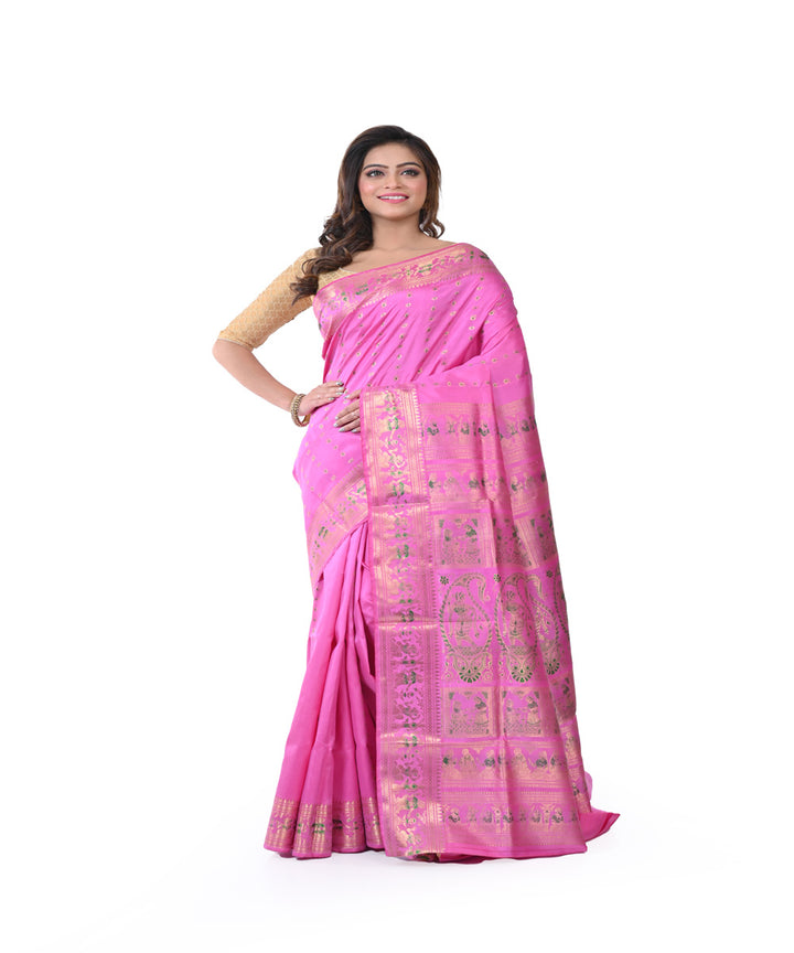 Pink hand woven baluchari silk saree