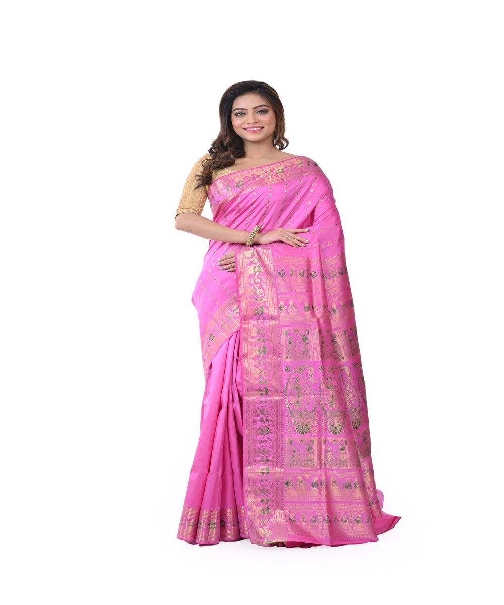 Pink hand woven baluchari silk saree