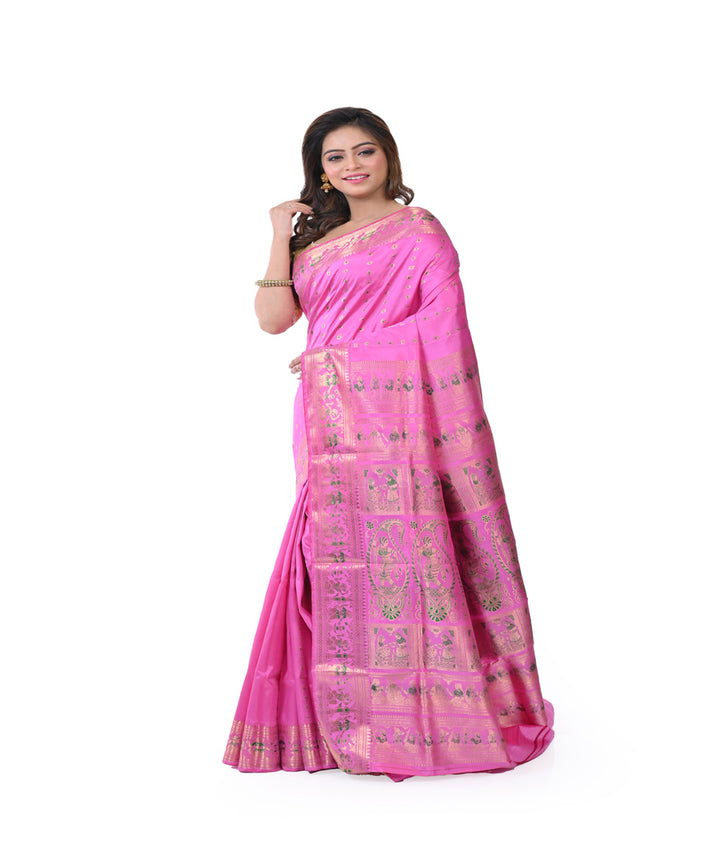 Pink hand woven baluchari silk saree