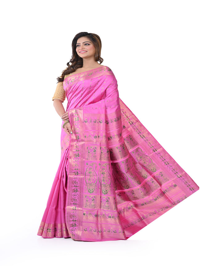 Pink hand woven baluchari silk saree