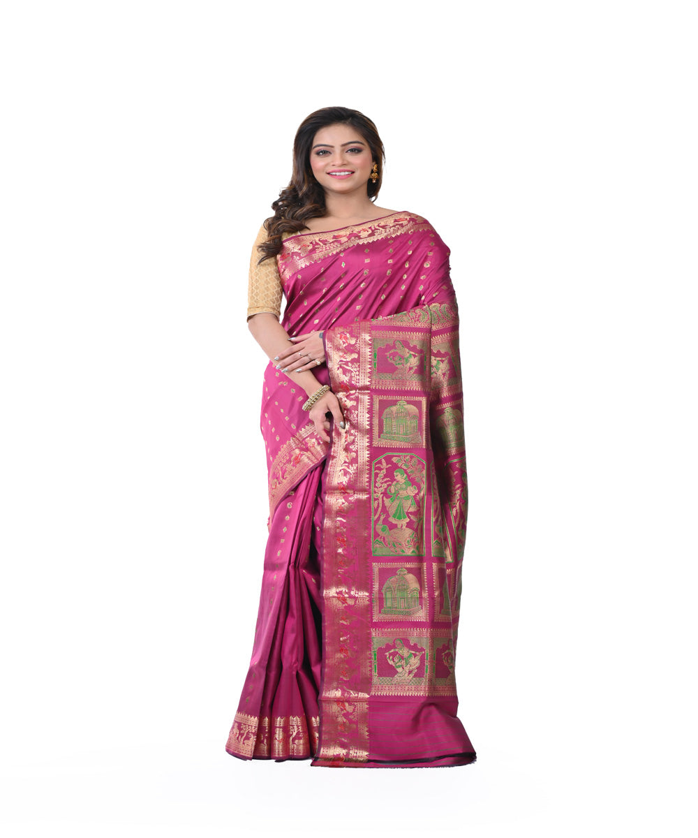 Pink handwoven silk baluchari saree