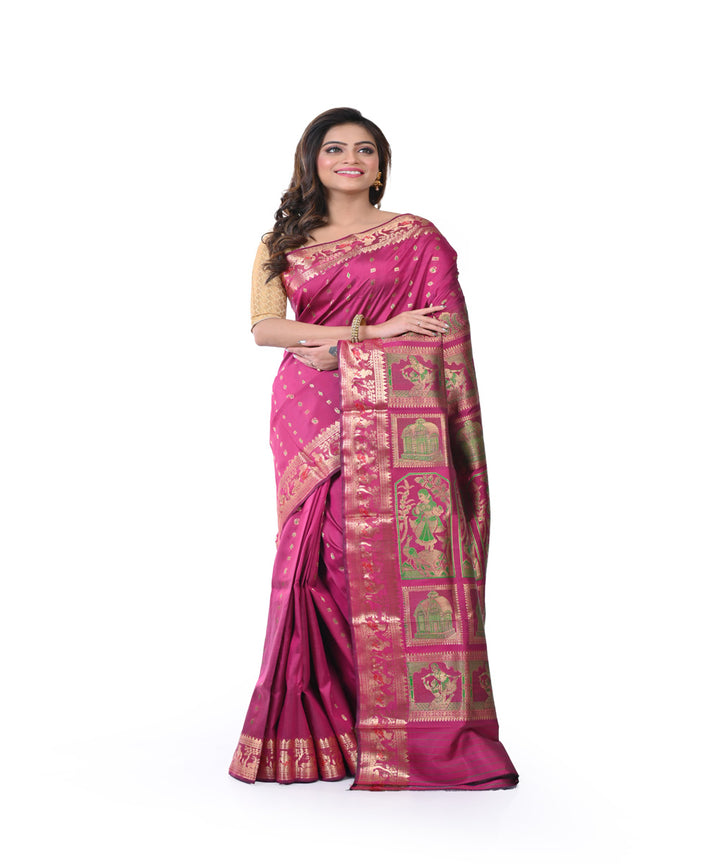 Pink handwoven silk baluchari saree