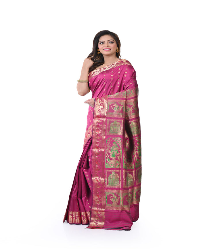 Pink handwoven silk baluchari saree