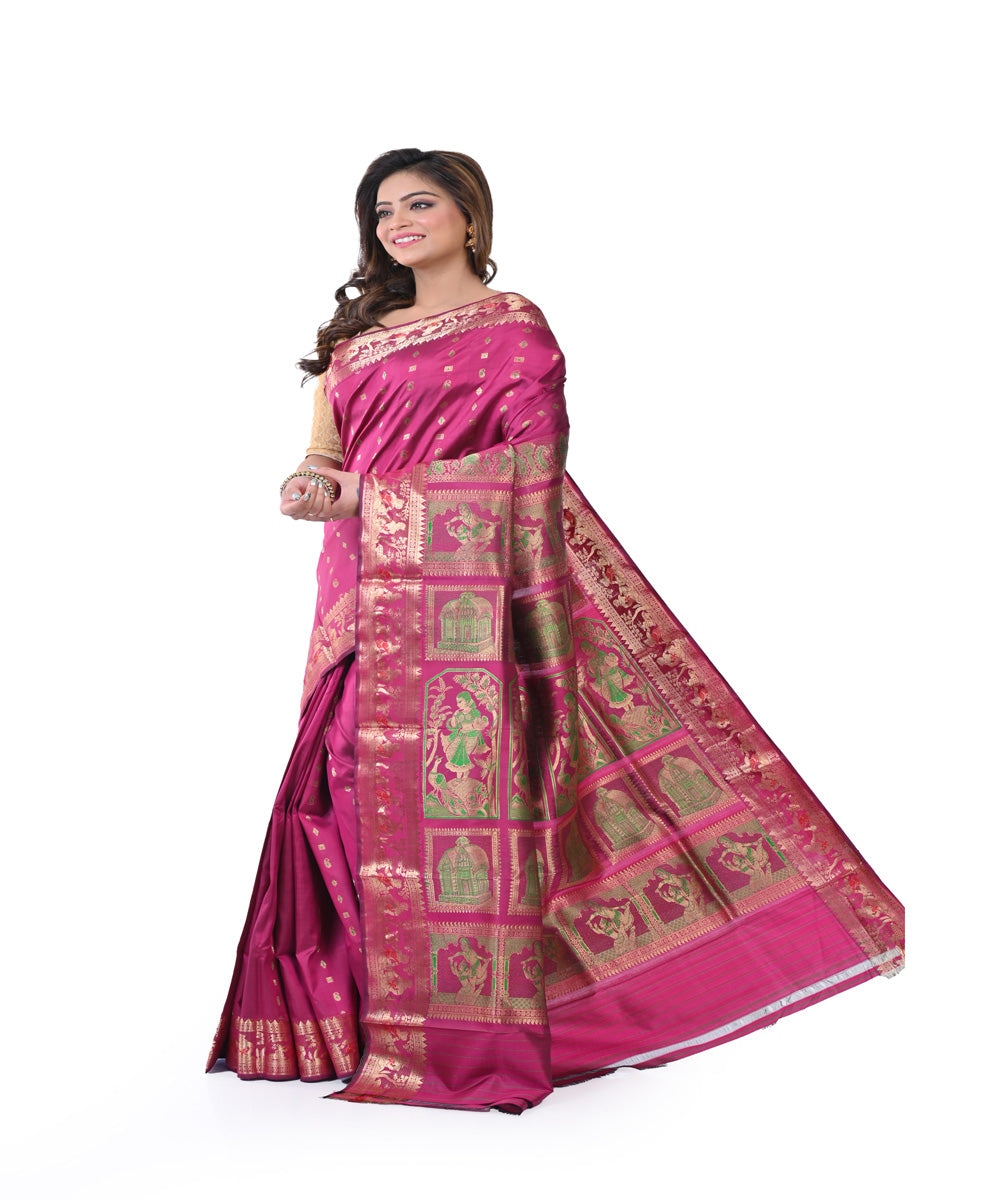 Pink handwoven silk baluchari saree