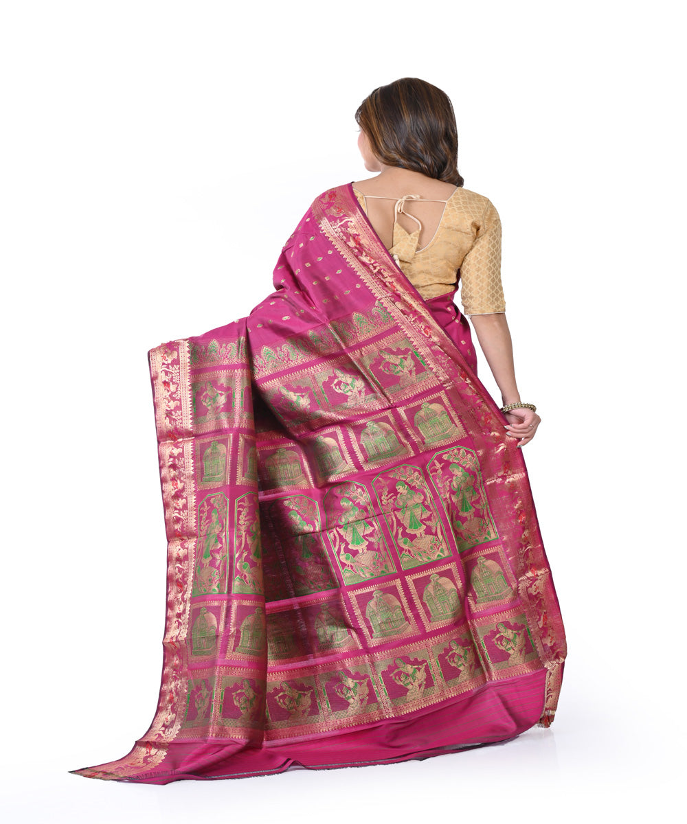 Pink handwoven silk baluchari saree