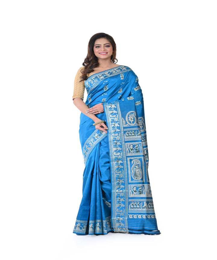 Sky blue baluchari handwoven silk saree