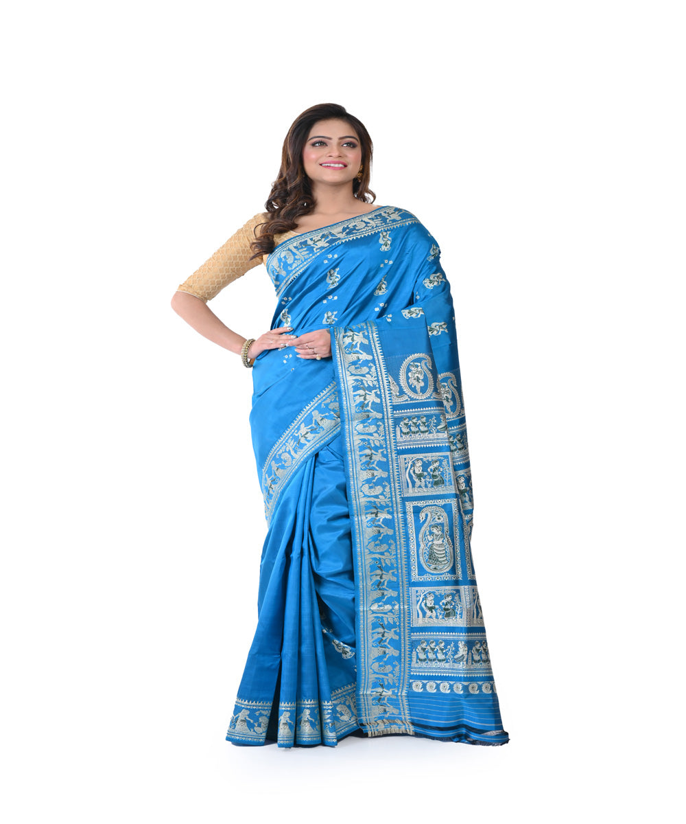 Sky blue baluchari handwoven silk saree