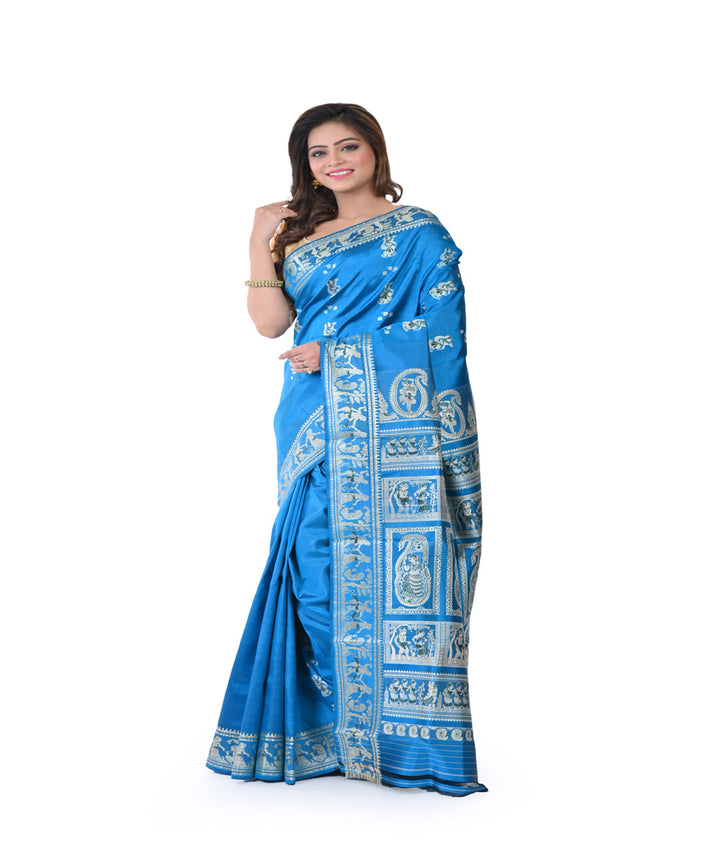 Sky blue baluchari handwoven silk saree