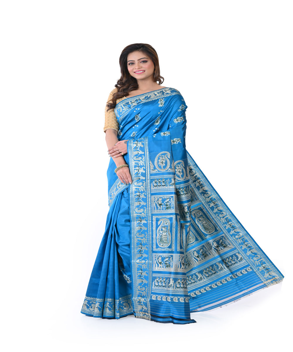 Sky blue baluchari handwoven silk saree