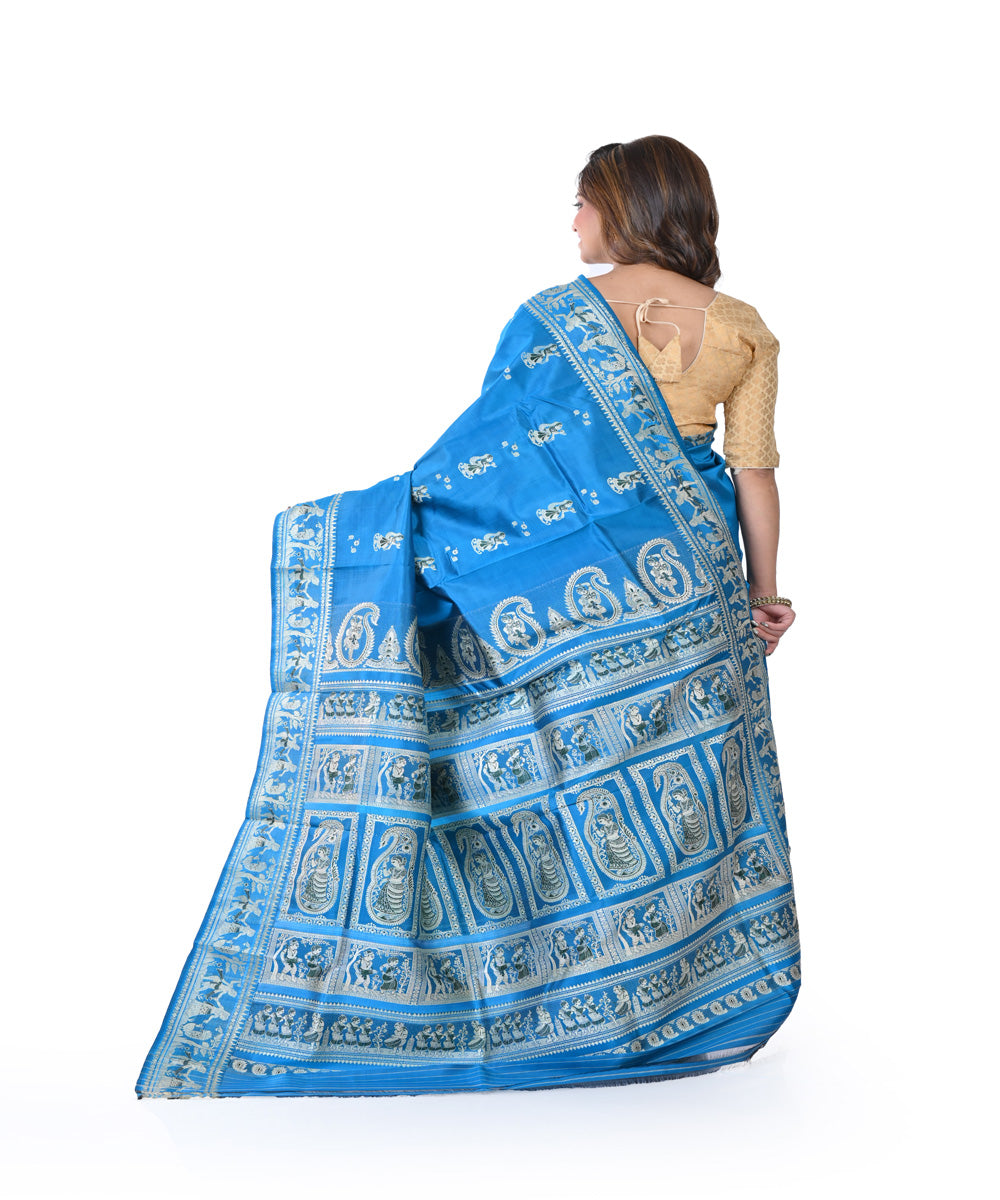 Sky blue baluchari handwoven silk saree