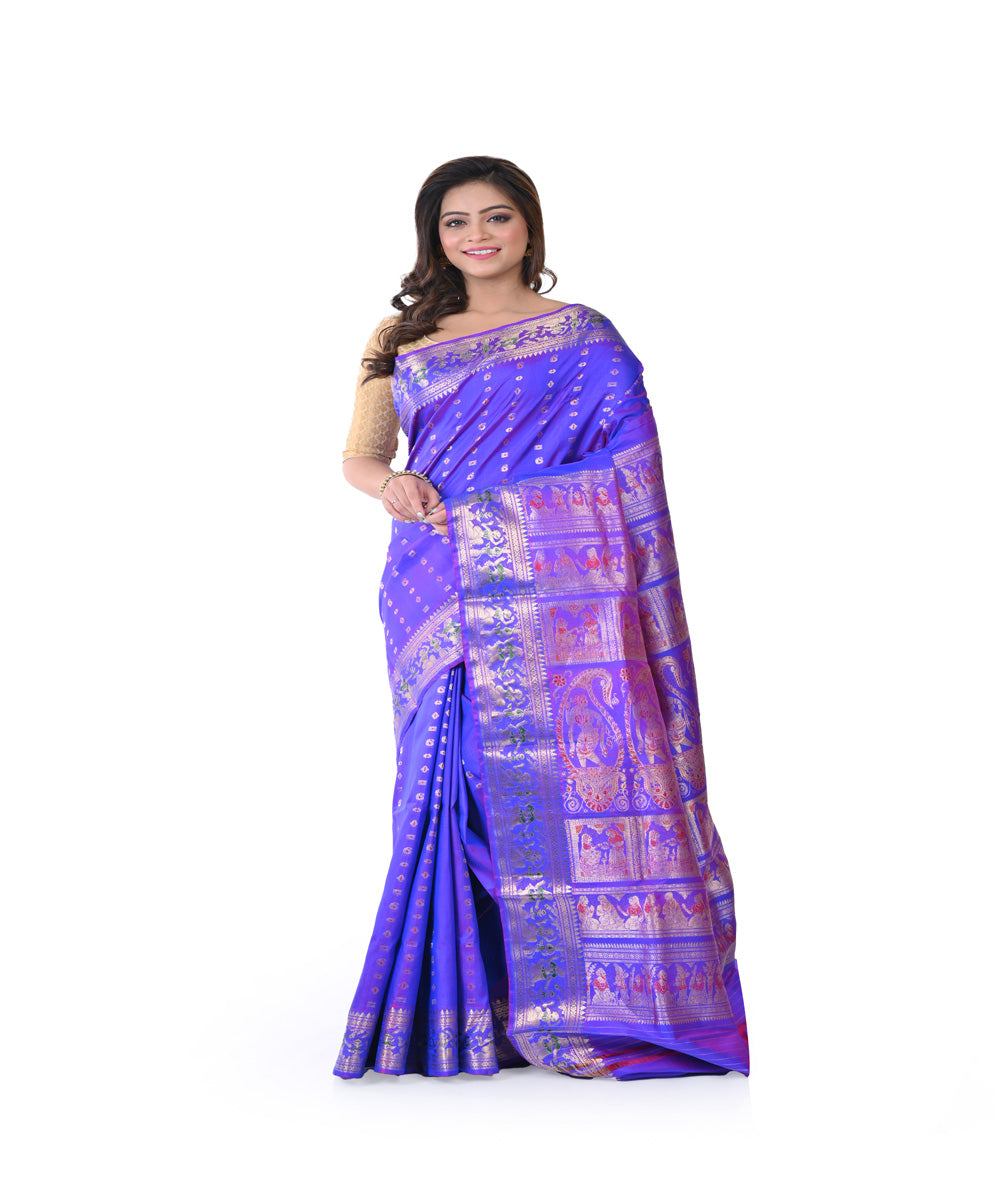 Navy blue handwoven baluchari silk saree