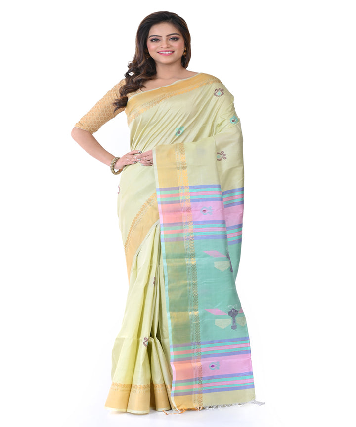 Yellow handwoven tangail silk saree