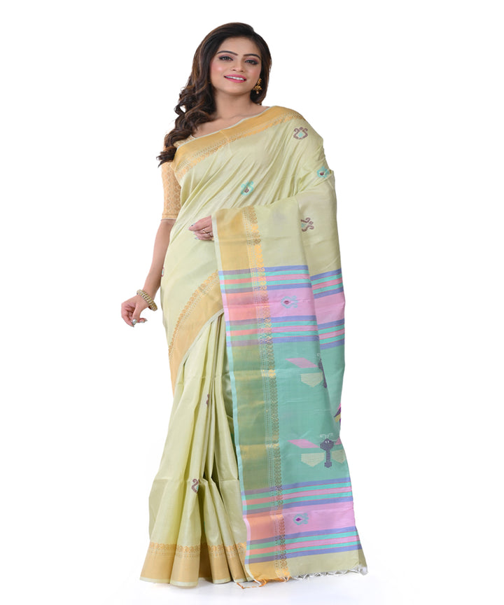 Yellow handwoven tangail silk saree