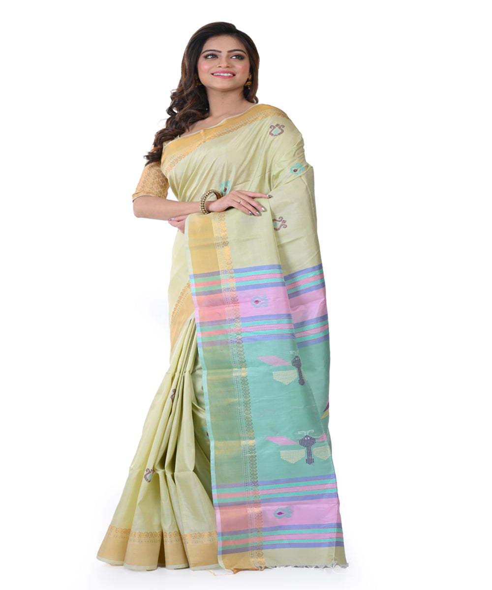 Yellow handwoven tangail silk saree