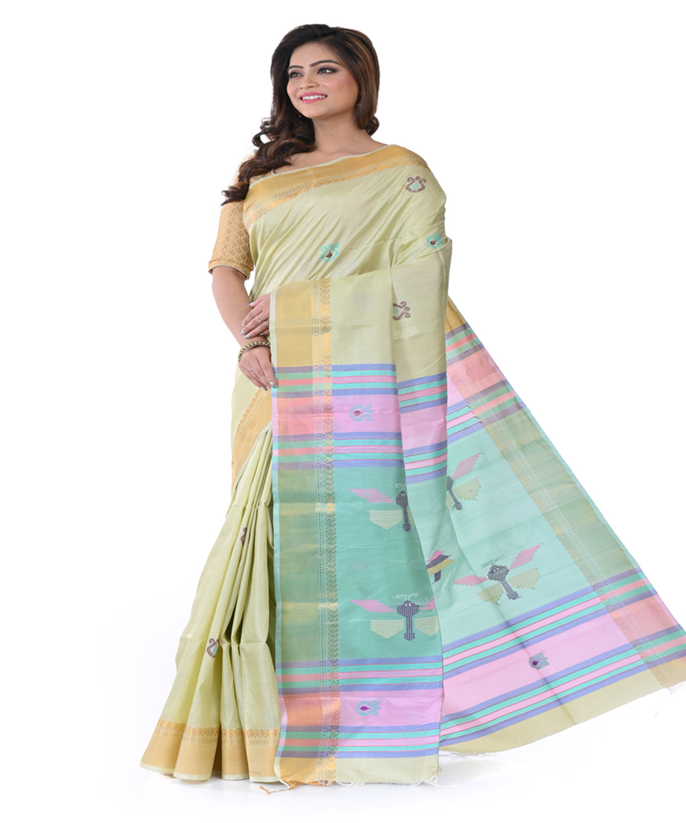 Yellow handwoven tangail silk saree