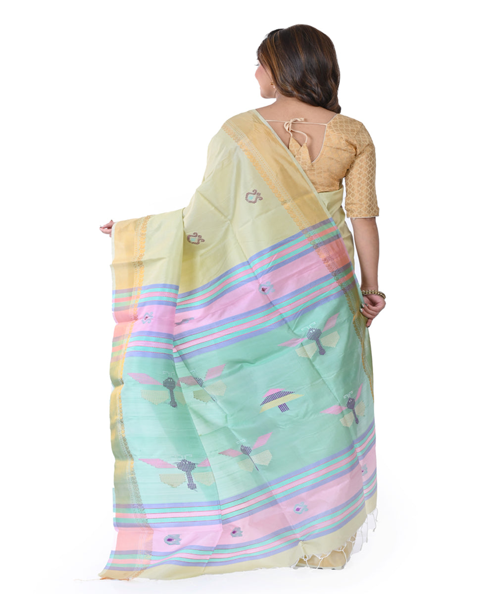 Yellow handwoven tangail silk saree