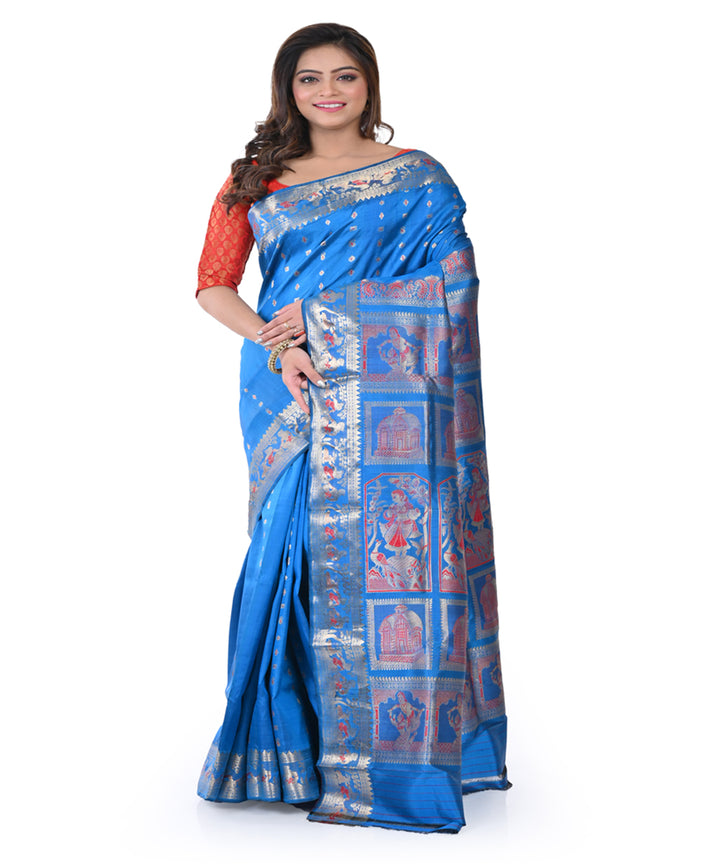 Sky blue handwoven baluchari silk saree