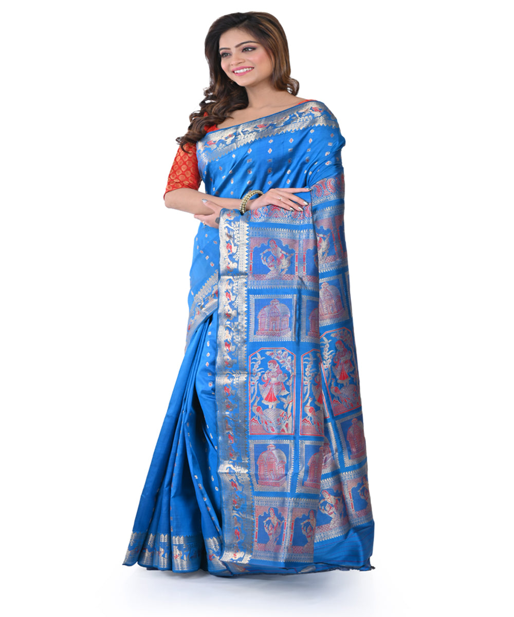 Sky blue handwoven baluchari silk saree