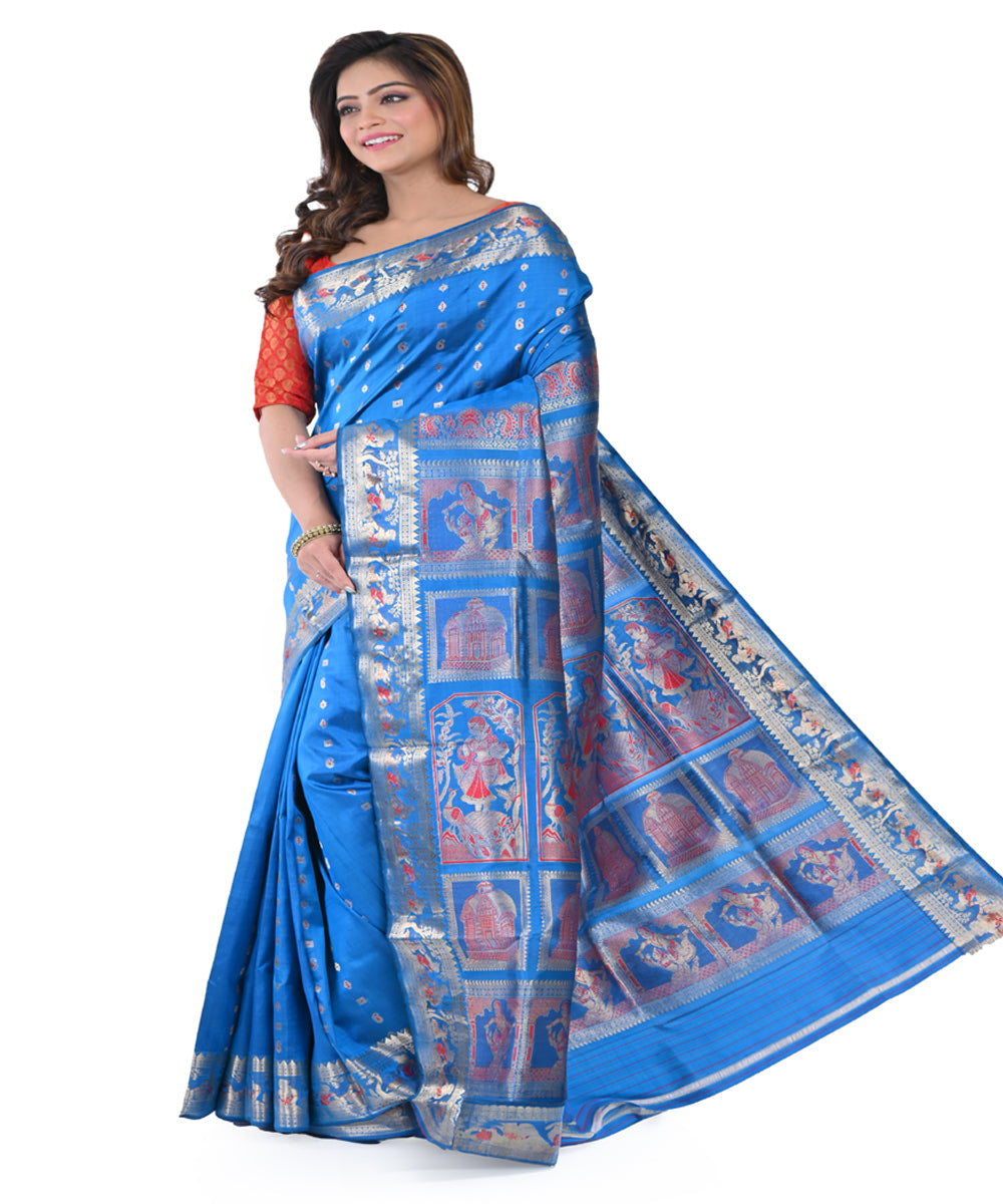 Sky blue handwoven baluchari silk saree