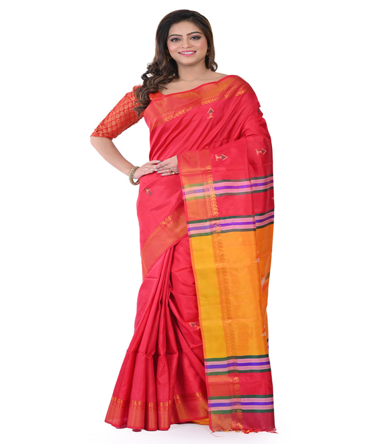 Red handwoven tangail silk saree