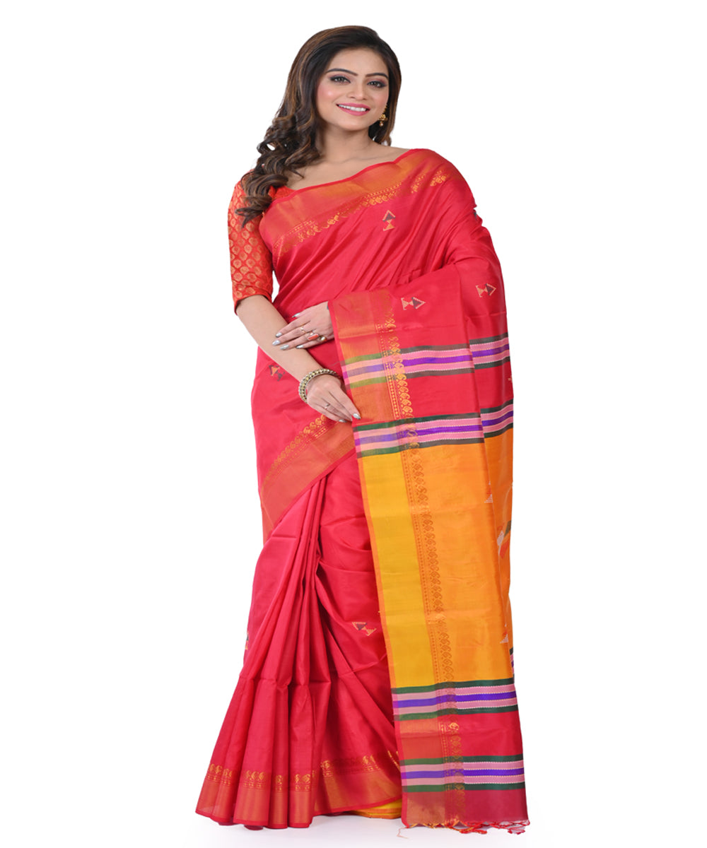 Red handwoven tangail silk saree