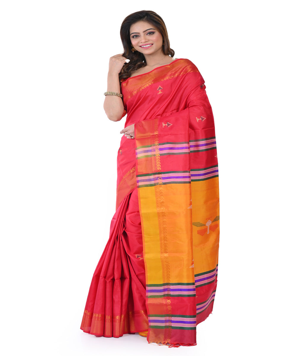 Red handwoven tangail silk saree