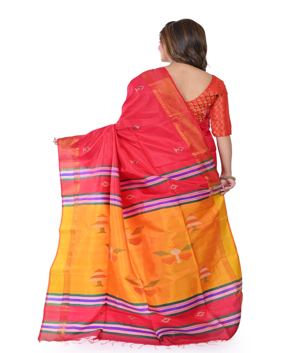 Red handwoven tangail silk saree