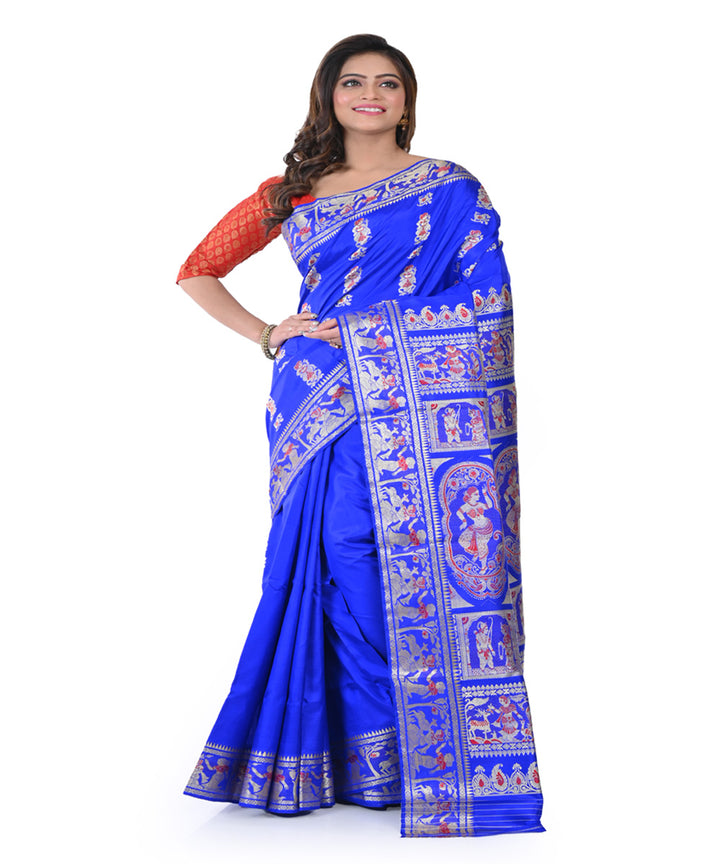 Navy blue handwoven traditional baluchari silk saree