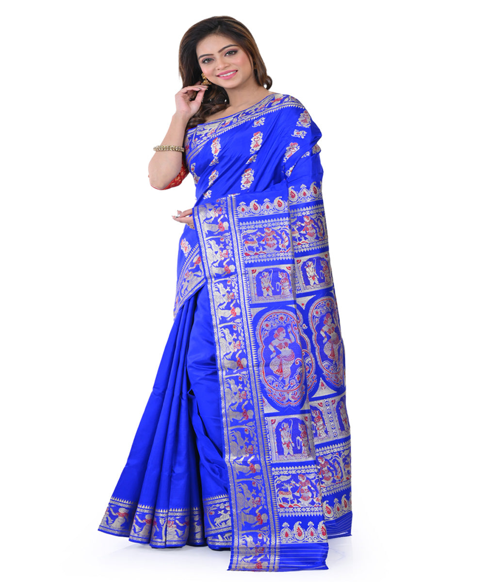 Navy blue handwoven traditional baluchari silk saree