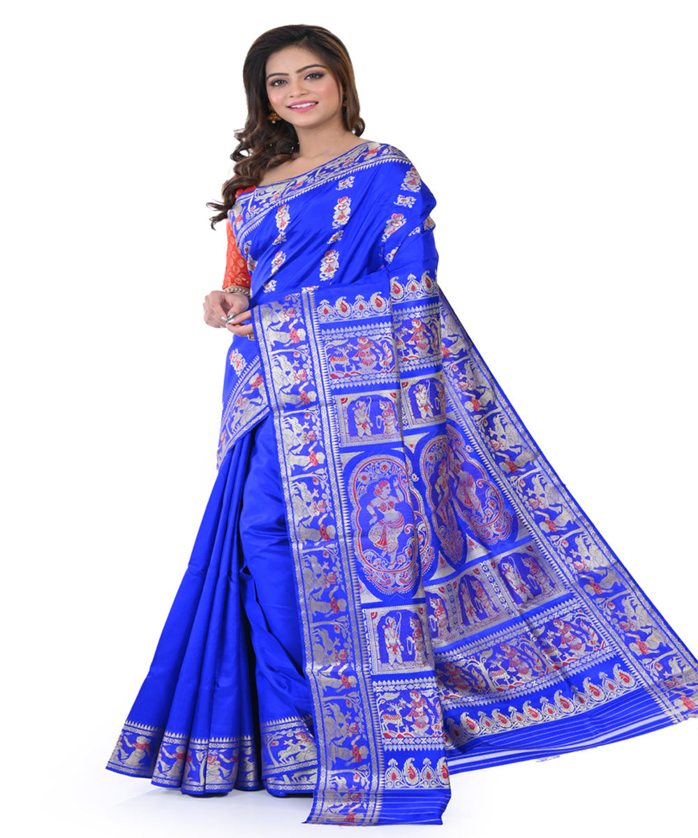 Navy blue handwoven traditional baluchari silk saree