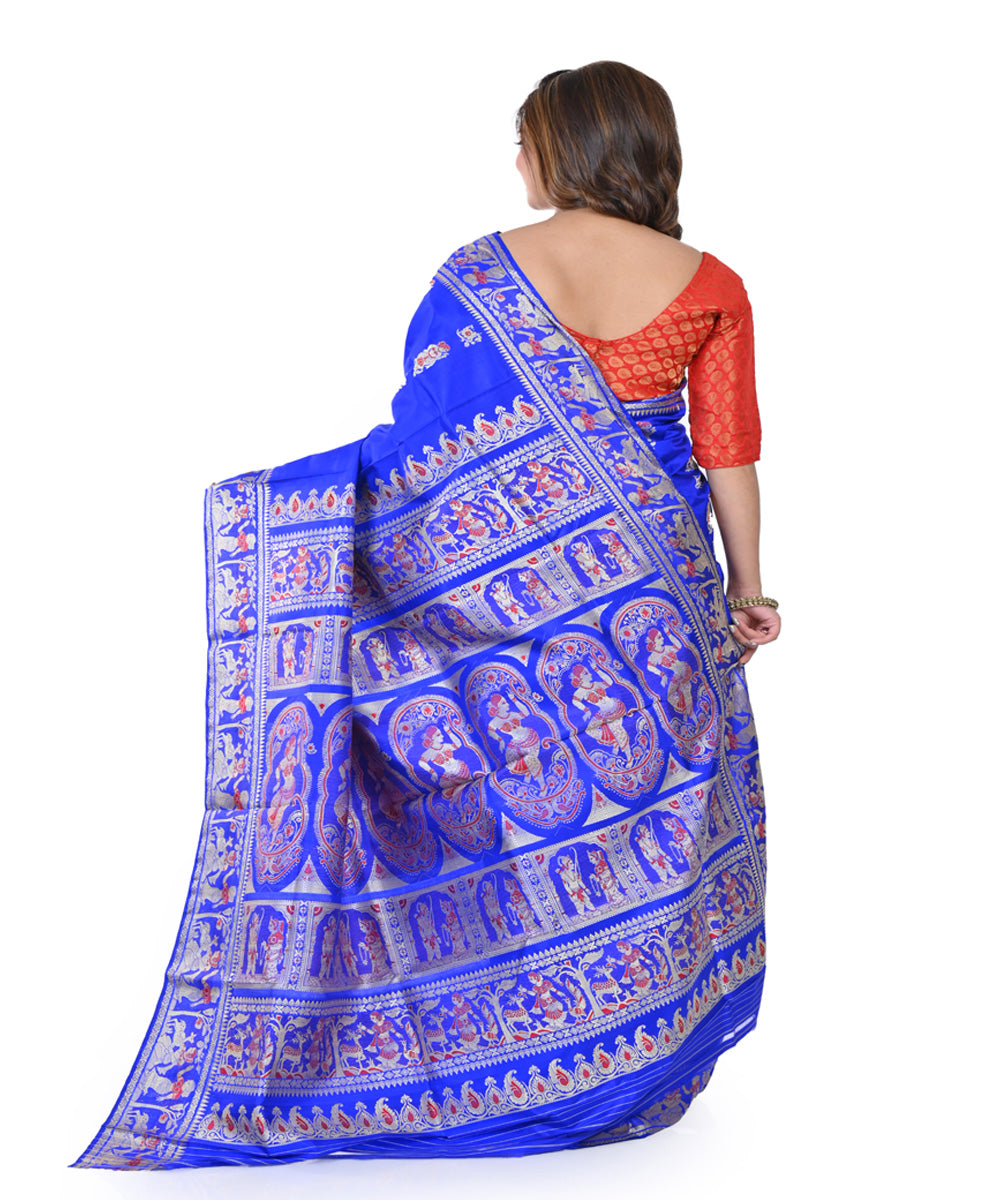 Navy blue handwoven traditional baluchari silk saree