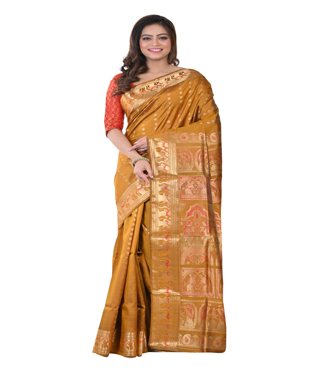 Mustard handwoven baluchari silk saree