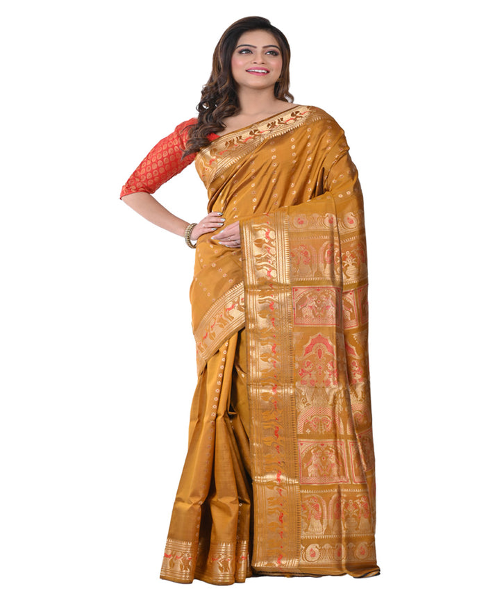 Mustard handwoven baluchari silk saree