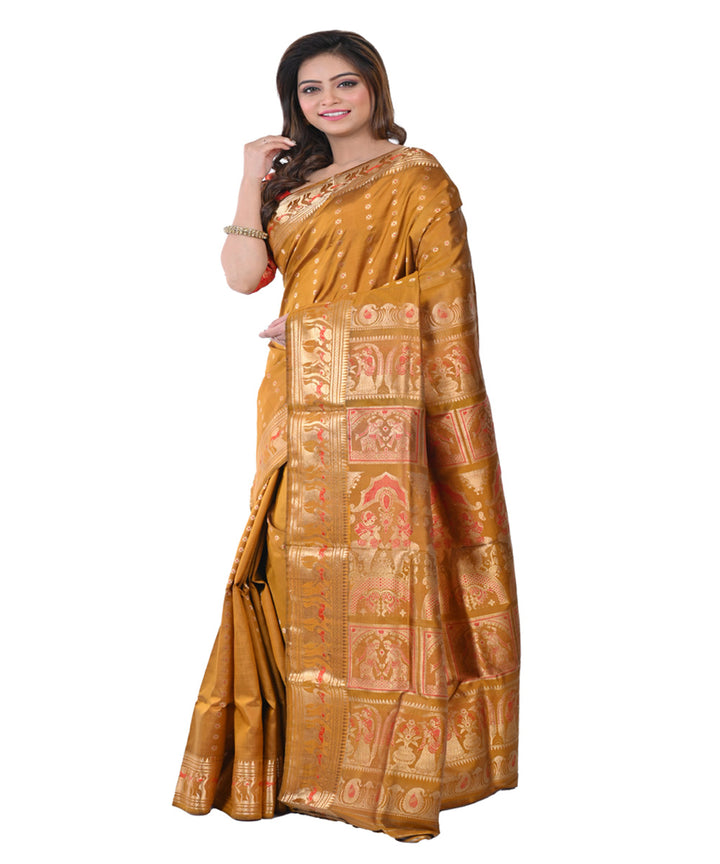 Mustard handwoven baluchari silk saree