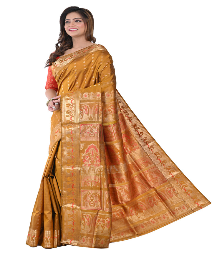 Mustard handwoven baluchari silk saree