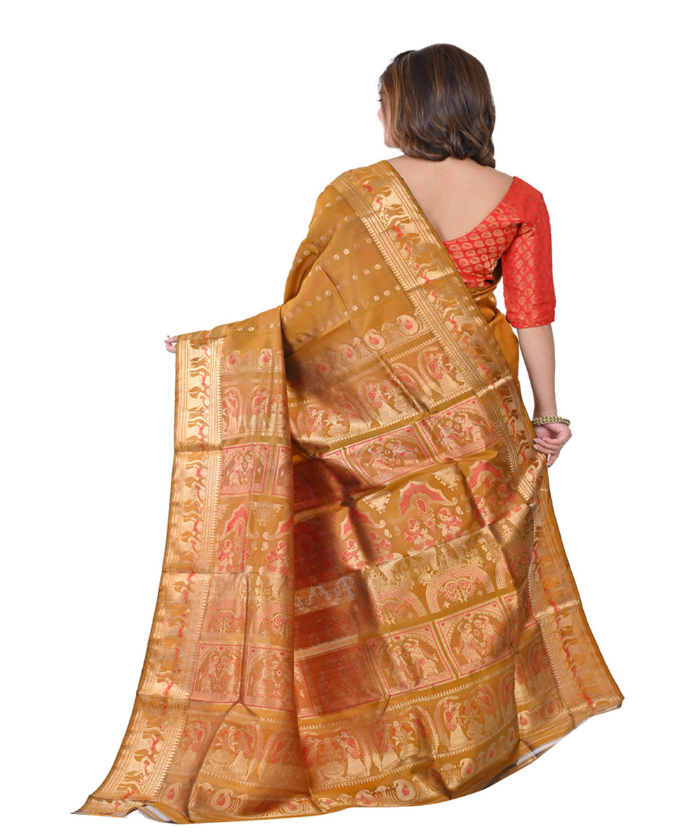 Mustard handwoven baluchari silk saree