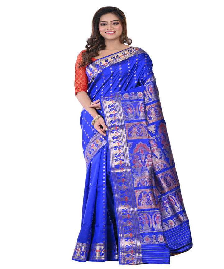 Navy blue hand woven baluchari silk saree