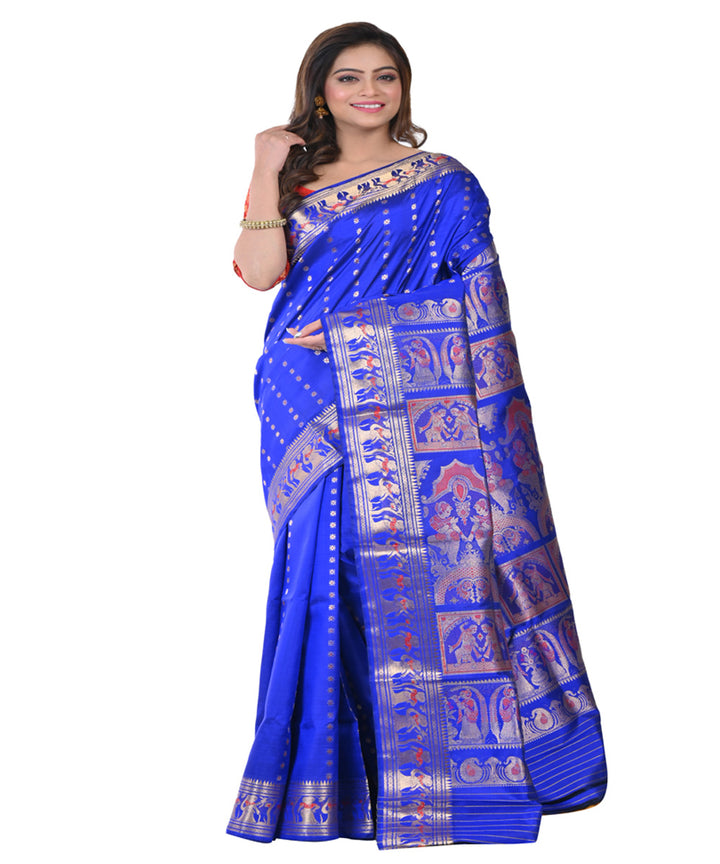 Navy blue hand woven baluchari silk saree