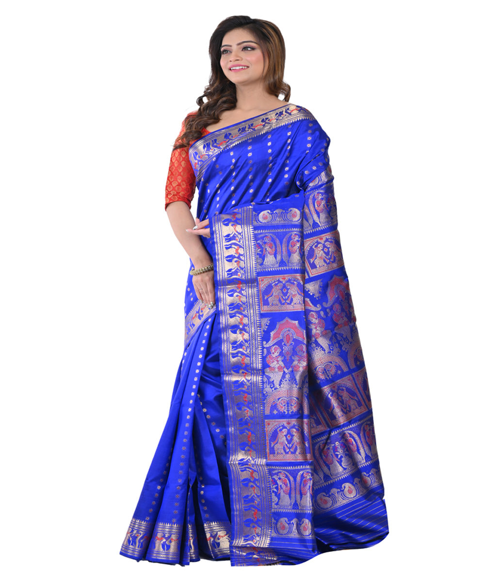 Navy blue hand woven baluchari silk saree