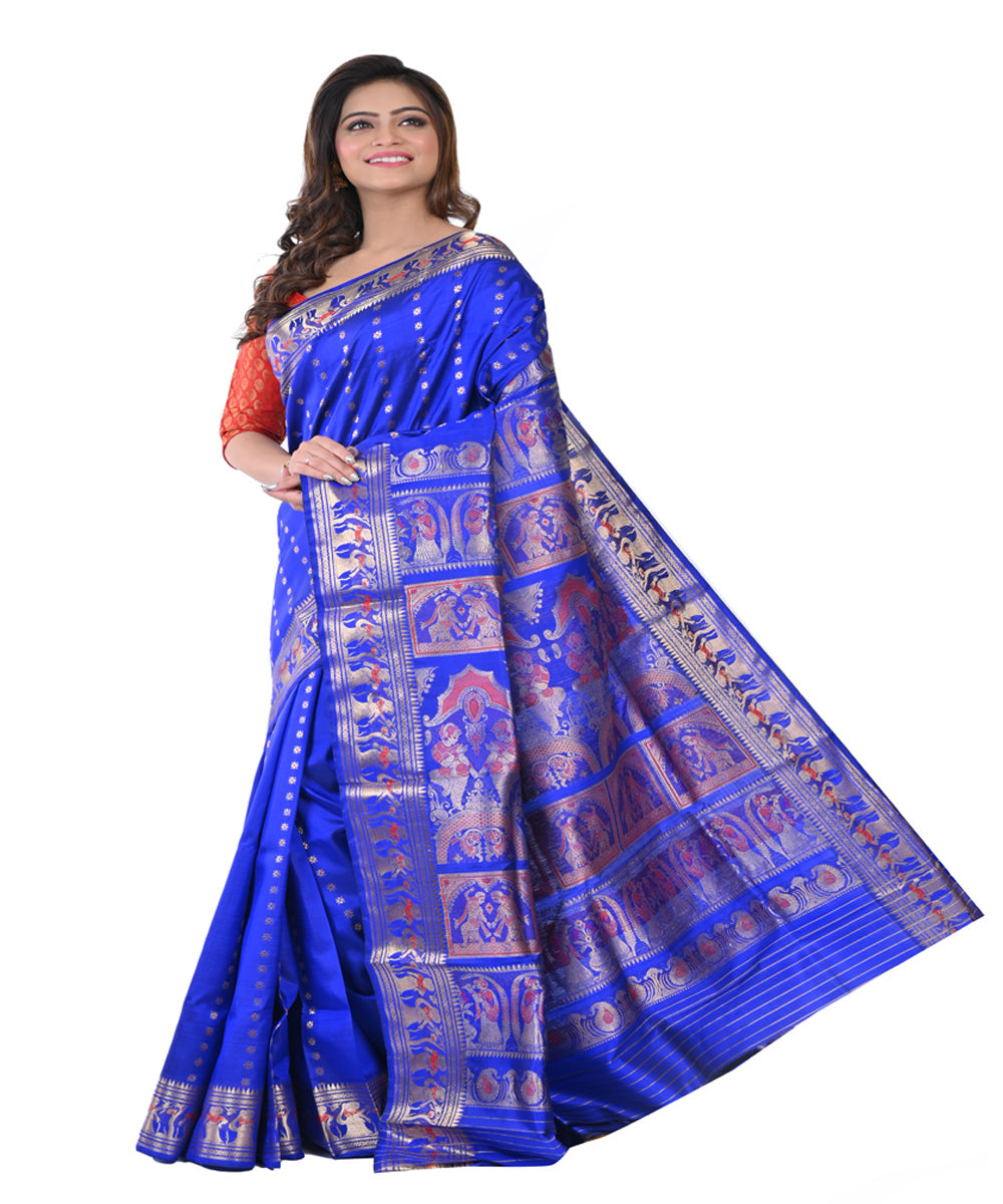 Navy blue hand woven baluchari silk saree